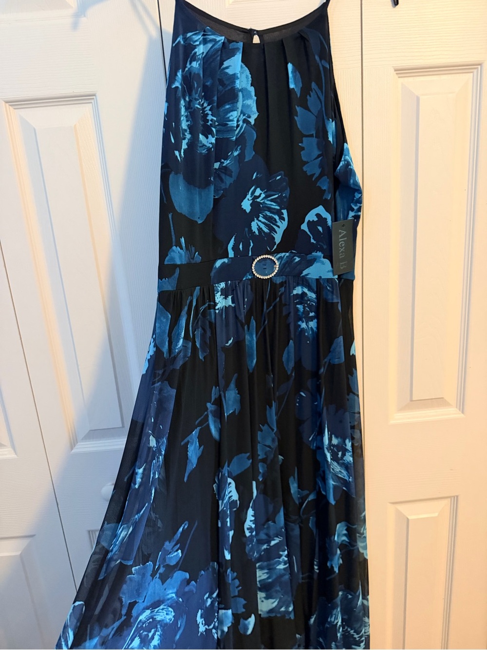 Alex B Black and Blue Floral Maxi Gown